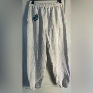 Women’s Gildan White Sweatpants with butterfly patch size small